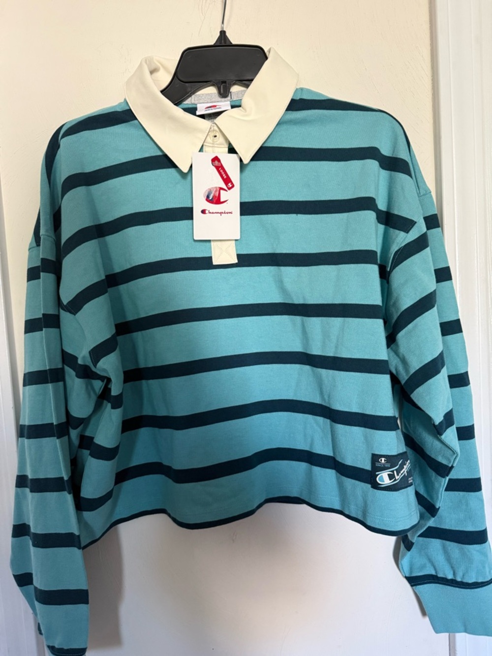 Champion Cropped Rugby Top - Aqua & Teal Stripes - Picture 4 of 8